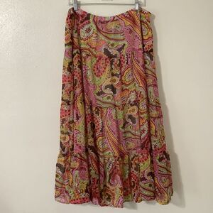 Vintage Y2K Colorful Paisley Bohemian Hippie Festival Fairy Tiered Maxi Skirt L
